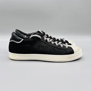 P448 Shoes Women 6 Black White Leather John Animal Print Low Top Sneakers Casual